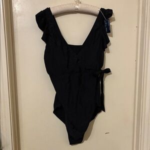 NWT Summer Mae Maternity Black Ruffle Wrap Swimsuit size 12